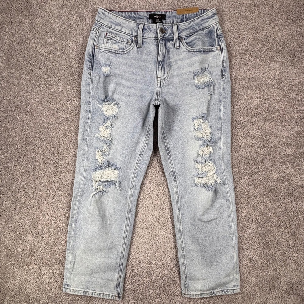 Edgely Maurices Womens 8 Relaxed Boyfriend Crop Jeans Light Wash Distressed